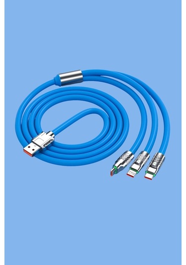 Buffer Kutulu 3 Şarj Aleti 1 Arada Çinko Alaşım Hızlı Şarj Kablosu Mavi 3 İn 1 Çok Renkli
