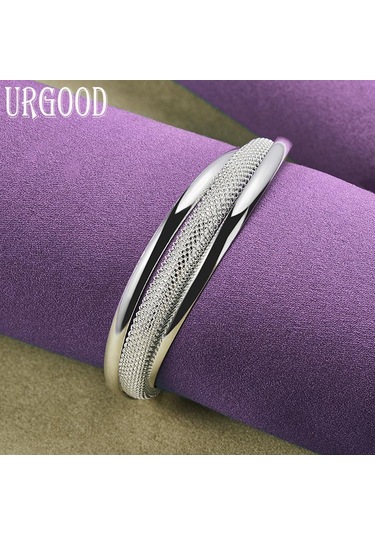 925 Ayar Gümüş Büyük Örgü Açık Bileklik Moda Takı Gümüş