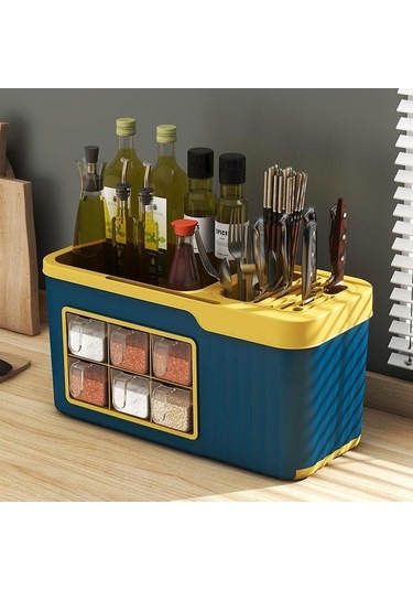 Pazly Beyaz Çok Fonksiyonlu Baharat Kutusu Mutfak Depolama Çeşni Şişesi Bıçağı Takım Saklama Beyaz