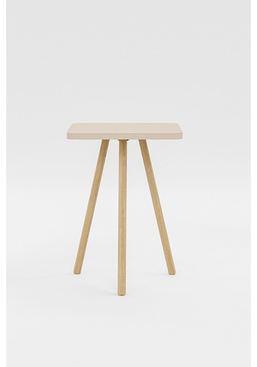 İntergo Kare Tasarımlı Ahşap Ayaklı Tekli Zigon Sehpa Krem