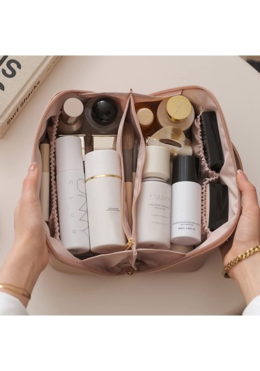 Suofeng Vegan Deri Çift Katlı Bulut Desenli Su Geçirmez Kozmetik Çantası, Geniş Açılışlı Kaliteli Fermuar İle Seyahat Ve Ev Kullanıma Uygun Büyük Kapasiteli Organizer Beyaz