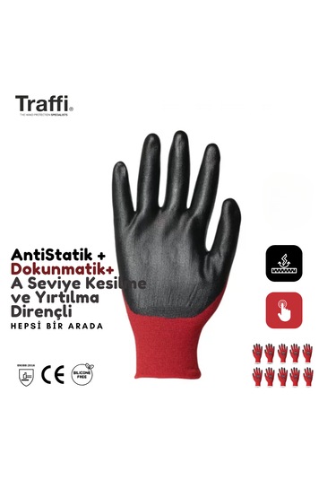 10 Çift Tg1290 Dokunmatik,antistatik A Seviye Direnç İş Eldiveni