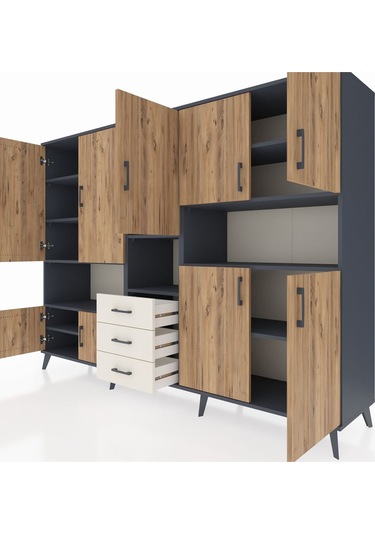 Hyperion Dolap 13 Raflı 3 Çekmeceli 9 Kapaklı 220x44x163 Antrasit Antrasit-çam/aytaşı