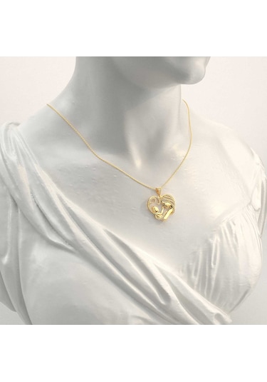 İndigo Takı Kalpli Anne Bebek Altın Kaplama Gümüş Kolye