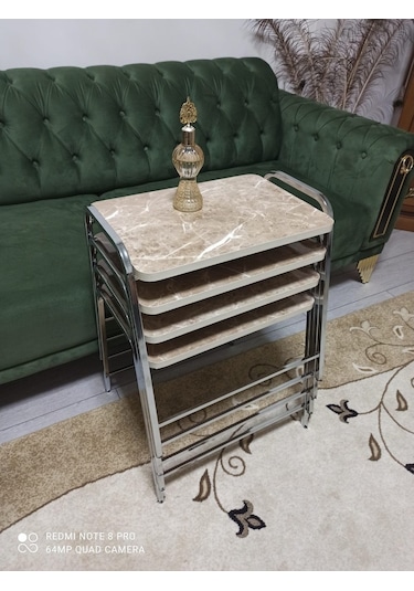 Zigon Sehpa Tepsi Zigon Model Nikelaj Kaplama Metal Ayaklı Kahve