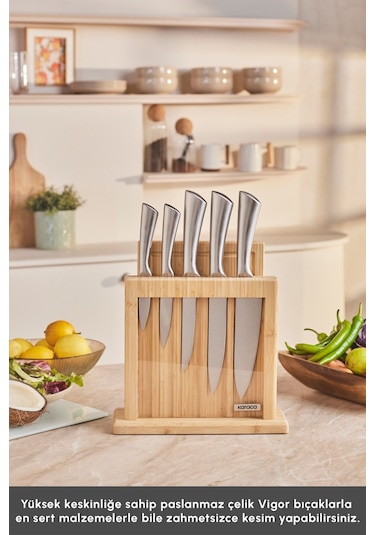 Karaca  Samuray Nagoya Vigor Japon Çeliği 7 Parça Bıçak Seti Ve Kesme Tahtası