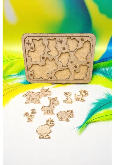 Ev-okul Etkinliği Ahşap Puzzle 4'lü Boyama Seti, 12 Renk Boya Ve