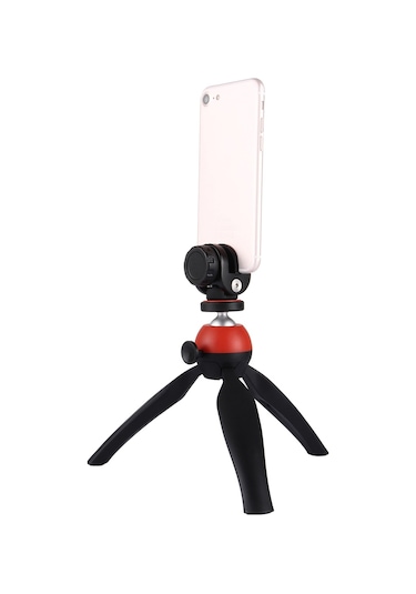 Akıllı Telefonlar İçin 360 Derece Top Kafa Ve Telefon Kelepçesi İle Puluz Cep Mini Tripod Dağı Kırmızı