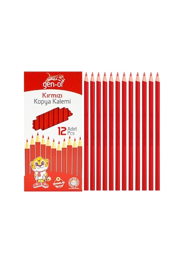 Gen-of Hb Köşeli Kurşun Kalem 12'li + Kopya Kalemi 6'lı Kırmızı + Sınav Silgisi 3'lü