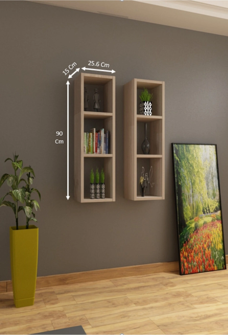 Kitaplık Açık Kahve Duvar Rafı Takım Meşe Kitaplık Açık Kahve Duvar Rafı Takım Meşe