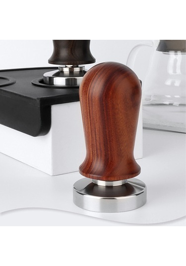 Moveevo Paslanmaz Çelik Kahve Presi - Ahşap Saplı 53mm Profesyonel Espresso Ekipmanı Kahverengi