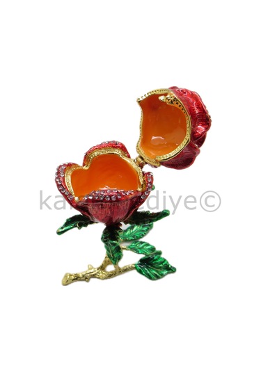 Swarovski Taşlı Kırmızı Gül - Gizli Hazneli Masaüstü Hediyelik Sü