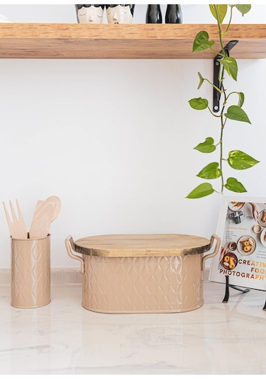 The Mia Prizma Ekmek Saklama Kabı Karamel 40x22x18 Cm Krem