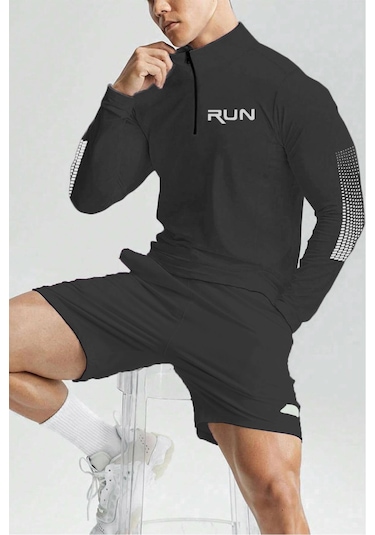 Ghassy Co. Erkek Running Hızlı Kuruma Nem Emici Teknik Performan Uzun Kollu T-shirt Açık Gri