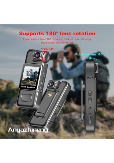 Xuweiwei Anyazhıneng Black Klipsli Spor Kamerası 1080p Fhd 180 Derece Döner Lens 1000mah Pil Döngü Kayıt