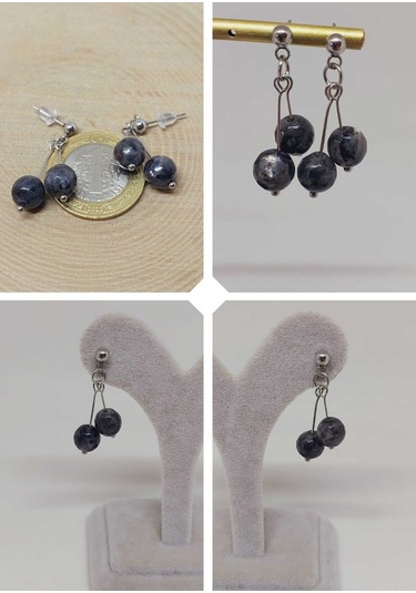 Doğaltaş Silver Çelik Küpe - Spektrolit Taşı Kiraz Serisi 55680 Çok Renkli