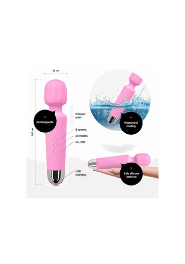 Leezsing Vücut Masaj Aleti Ergonomik Saplı Su Geçirmez Kaplama 8 Hız 20 Mod Kan Akışını Uyarır Ağrıyı Hafifletir Rahatlatıcı Kendi Kendine Masaj Pembe