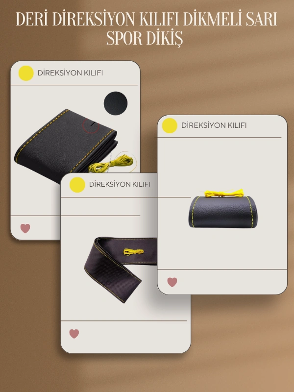 Ford Transit Yerli Üretim Suni Deri Direksiyon Kılıfı Dikmeli Sarı Spor Dikiş Çok Renkli