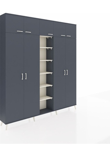 Arges Dolap 12 Raflı 9 Kapaklı 2 Askılı 220x30x243 Antrasit-antrasit/aytaşı Antrasıt/aytası