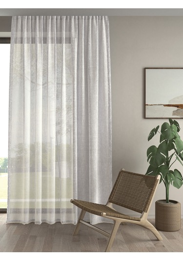Keten Görünümlü Ekstrafor Büzgülü Ekru Yüksek Kalite Tül Perde Ekru