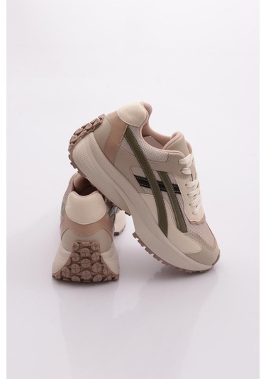 Dgn 83147 Kadin Sneaker Ayakkabi Bej Yeşil