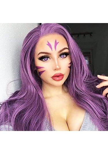 Mor Büyük Dalgalı Uzun Kıvırcık Kadın Peruk