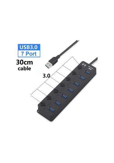 Onevan Usb 3.0 Hub 7 Bağlantı Noktalı, 5gbps Hızlı Çoklu Genişletme, Güç Adaptörlü, Uzun Kablo Açık Sarı