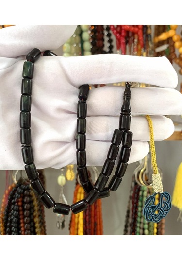Siyah Sedefli Sıkma Kehribar Tesbih