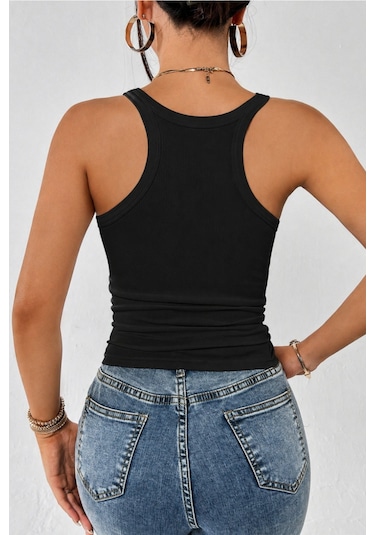 Cool Tarz Kadın Fitilli Atlet Slim Fit Kaşkorse Basic Yazlık Askılı Bluz Siyah