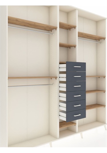 Arges Dolap 10 Raflı 6 Çekmeceli 3 Askılı 220x30x243 Aytaşı-çam/antrasit Atlas Çam/antrasıt