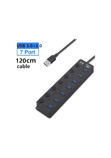 Onevan Usb 3.0 Hub 7 Bağlantı Noktalı, 5gbps Hızlı Çoklu Genişletme, Güç Adaptörlü, Uzun Kablo Mavi