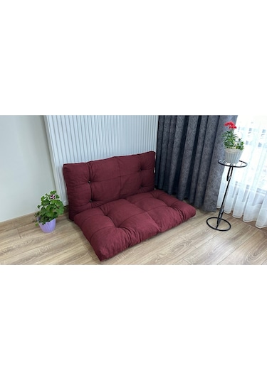 Modern Style Home Kalorifer Önü Yer & Palet Minderi 2'li Takım Bordo