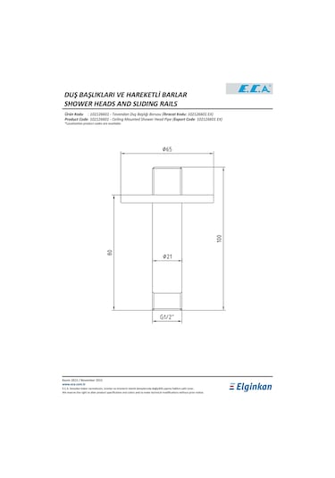 Eca Tavandan Duş Başlığı Borusu 102126601 Krom