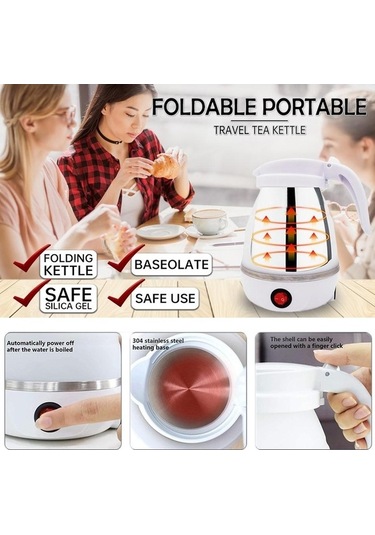 Dancemonkey Ev Seyahat İngiltere Tak İçin Taşınabilir Katlanır Silikon Elektrikli Su Isıtıcısı Beyaz, Küçük Ve Pratik