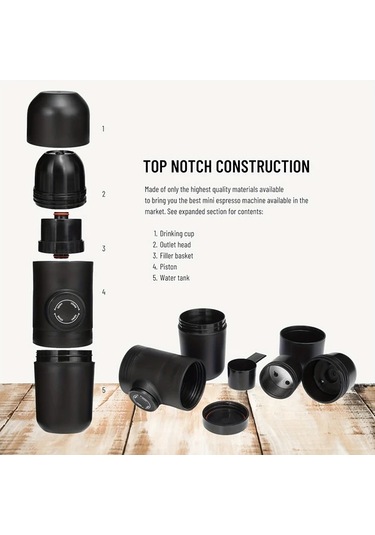 Honeybeeshop Manuel Espresso Makinesi Elektriksiz Taşınabilir Kamp Seyahat İçin Siyah Siyah