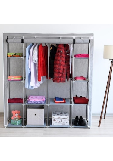 Prado Tokyo Çok Raflı Çelik Profilli Bez Dolap Gri