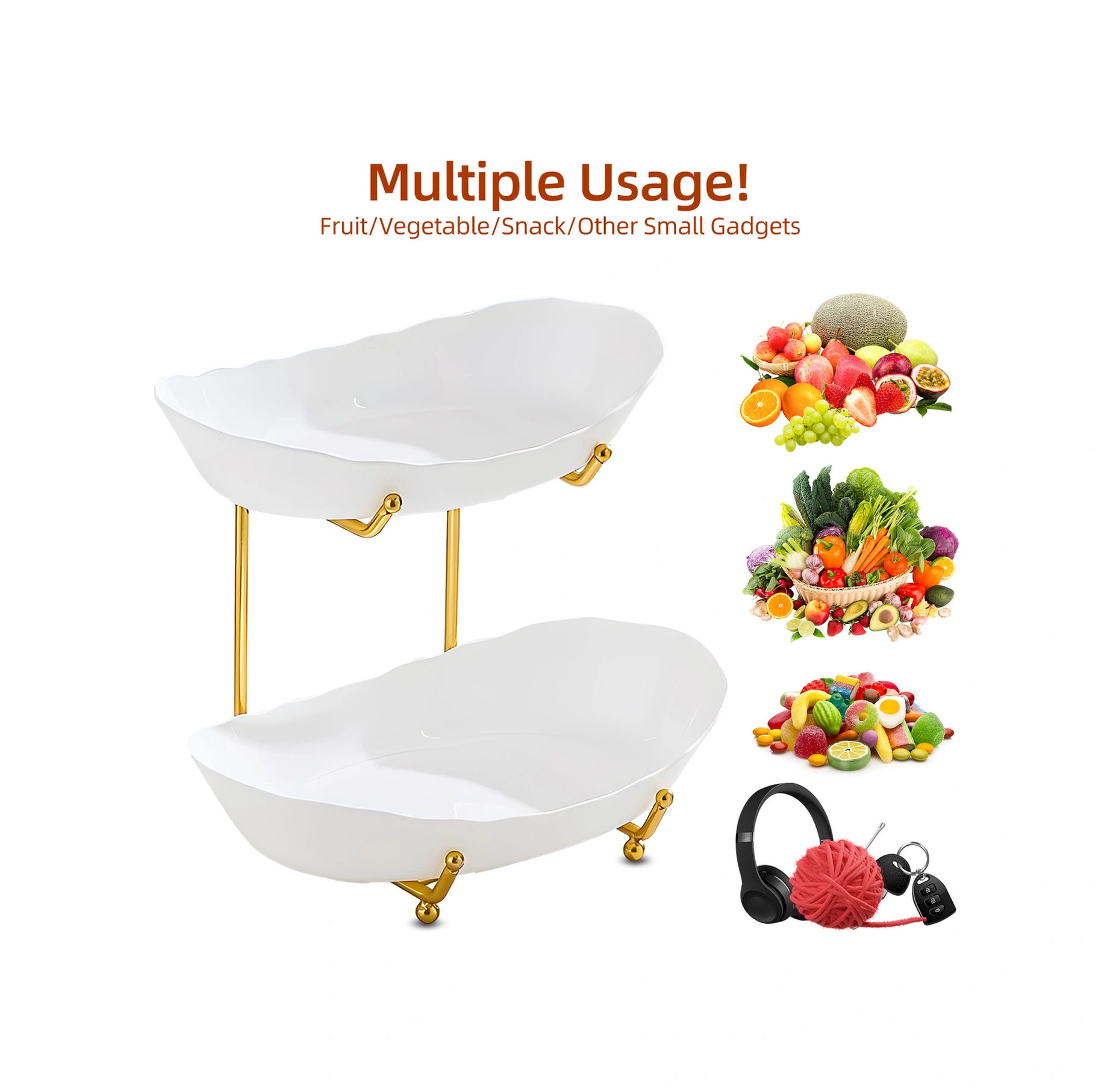 Lemestar Beyaz Akrilik Ve Demir İki Katlı Mutfak Sepeti - Meyve, Atıştırmalık, Tatlı Serim Panosu - Oturma Odası, Çay Masası Dekorasyonu Beyaz