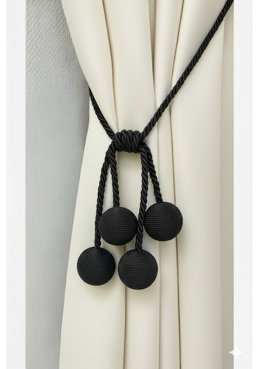 Modern Sarım 4 Toplu Braçol Kornişe Takmatik Ipli Tavan Perde Aksesuarı Siyah