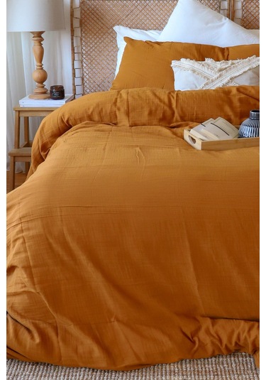 Çift Kişilik 2 Kat Müslin Nevresim Takımı,%100 Pamuk Koyu Kiremit