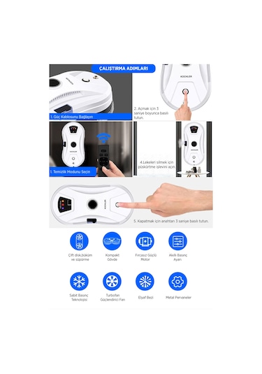 Kochler Akıllı Vakumlu Cam Silme - Cam Temizleme Robotu Beyaz