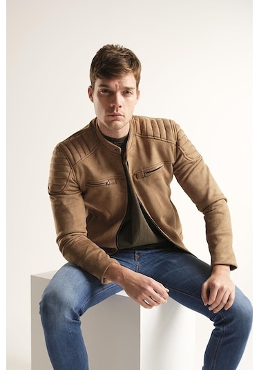 Erkek Vizyon Dar Kesim Süet Ceket Mont-Vizon