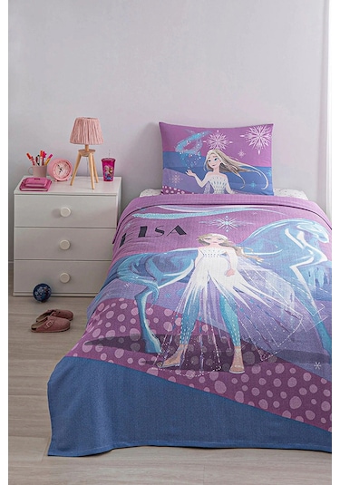 Özdilek Lisanslı Disney Frozen Snow Fitted Tek Kişilik Pike Takımı - Pembe