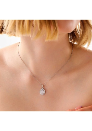 925 Ayar Gümüş Damla Zirkon Taşlı Kadın Kolye Gümüş