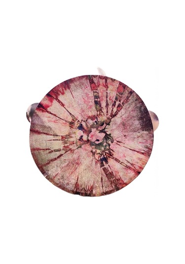 Tef Sarı Metal Zilli Ebru Desenli Derili 28 cm DZDSE28