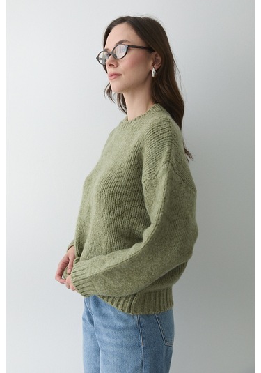 Açık Yeşil Uzun Kollu Relax Kazak - 251091 Açık Yeşil