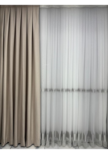 Balık Sırtı Bej Fon Perde 1/2,5 Orta Pile Fon Perde Bej