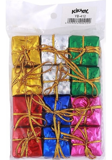 12 Adet Hediye Paketi Renkli Noel Yılbaşı Çam Ağacı Süsü 3 Cm