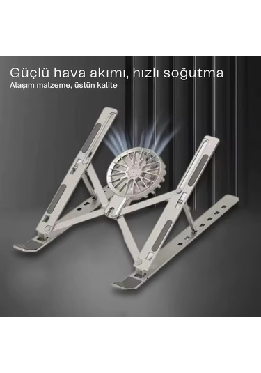 Shopytech Fanlı Katlanır Laptop Notebook Standı 7 Kademeli Yükseklik Alüminyum Alaşım 16 İnc Uyumlu