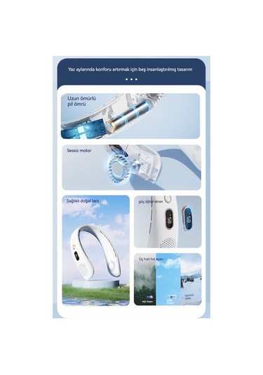 Relaxed Dijital Göstergeli Taşınabilir Küçük Usb Şarjı Yapraksız Asılı Boyun Fanı Beyaz 4000 Mah