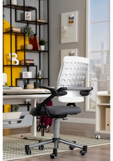 Creo Mobili Yükseklik Ayarlı Vega Plus Çalışma Sandalyesi, Ofis Ve Bilgisayar Koltuğu Beyaz/gri Gri